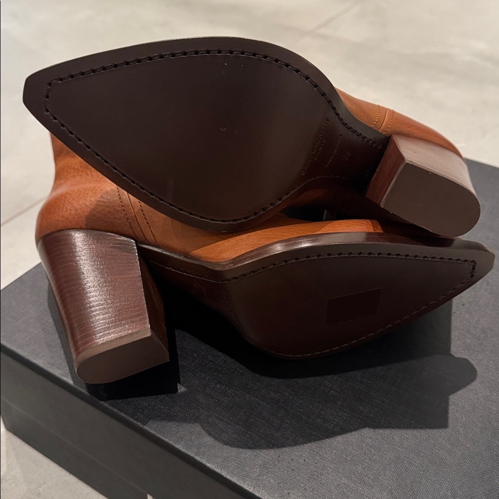 Saint Laurent THEO 95 COGNAC Zip LEATHER Bootie 38 YSL - Picture 5 of 10